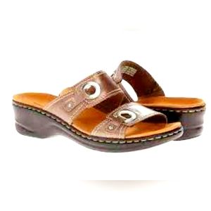 Clarks Lexi Willow Women's Wedge Leather Sandals Bronze Pewter US 9.5